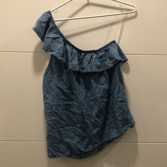 Old Navy chambray one shoulder top - Picture 3 of 5